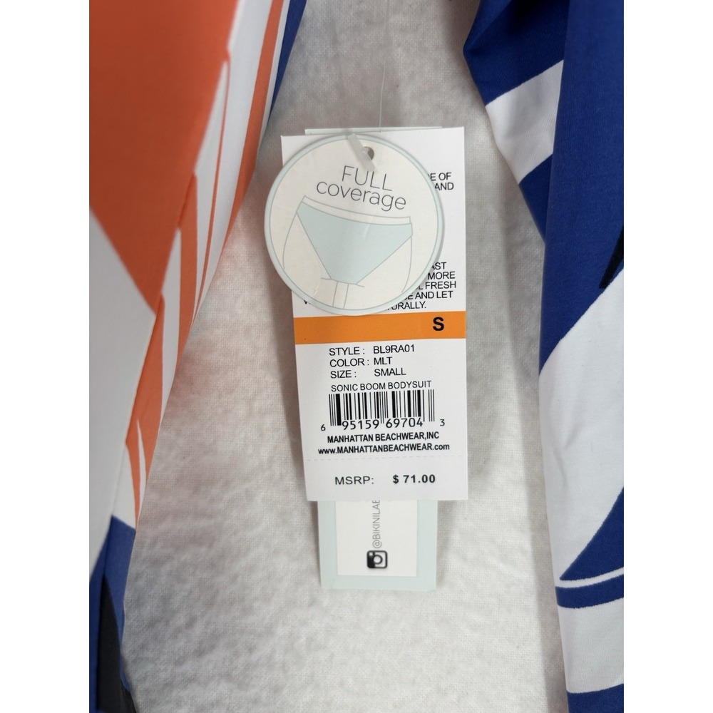 Bikini Lab Womens Long Sleeve Bodysuit Rashguard Zipper Blue Orange White Size S - Picture 7 of 10
